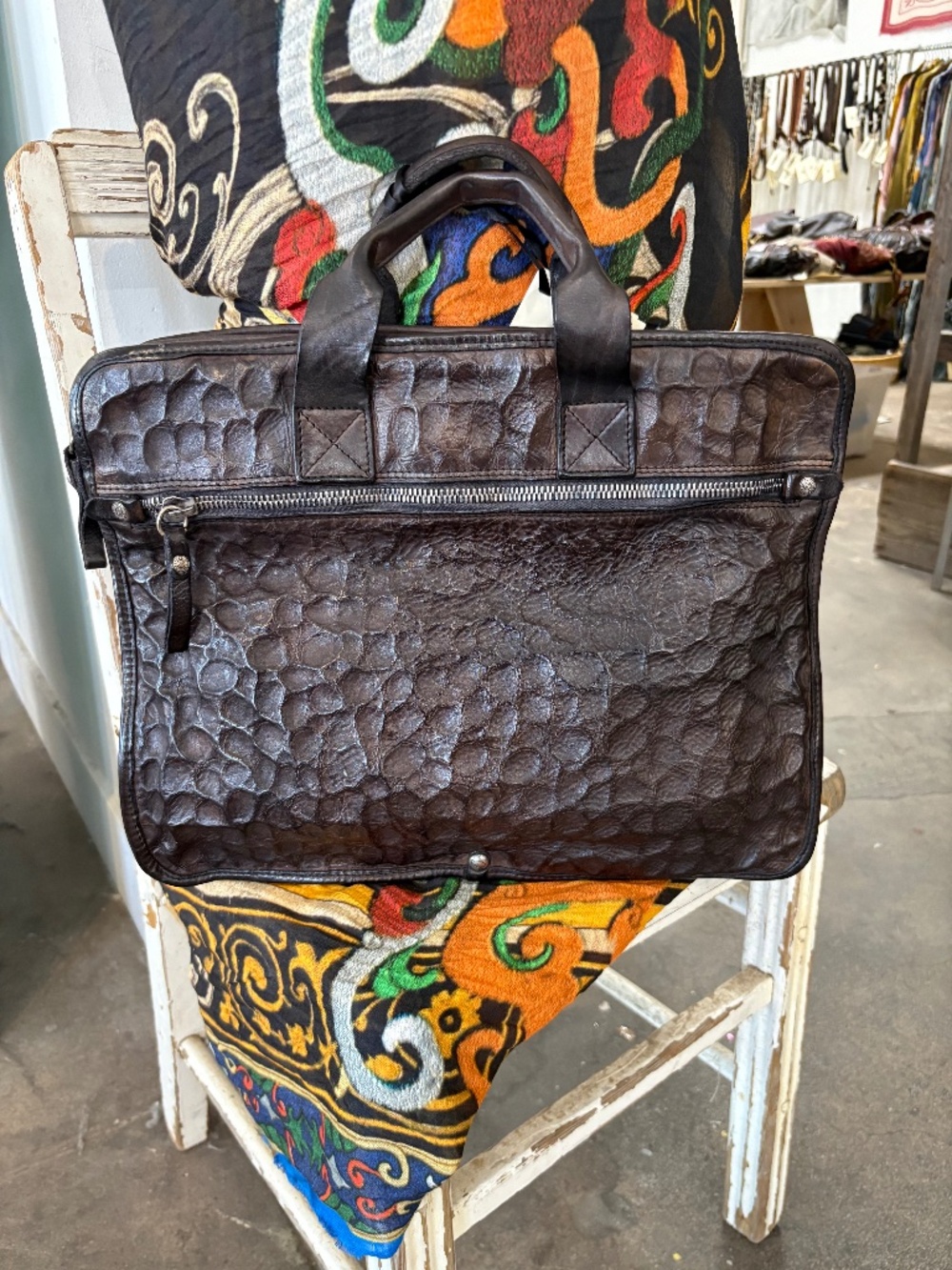 Campomaggi Noce Embossed Leather Laptop Bag in Grigio